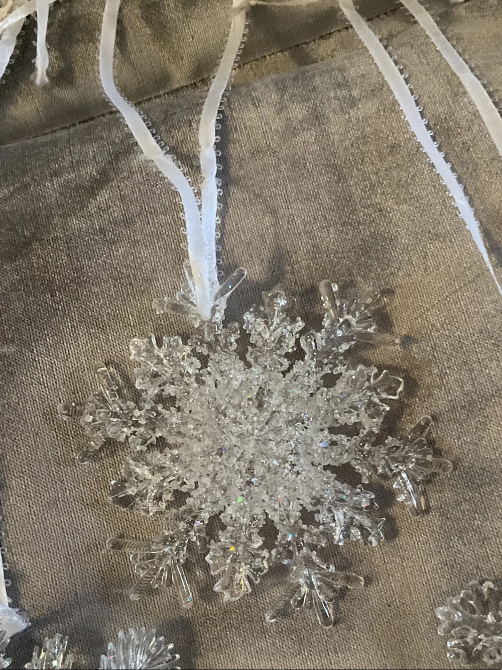 Sparkling White Snowflake Hanging Ornament Set - Home Holiday Decor
